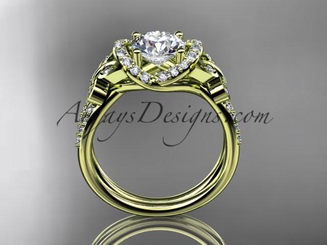 14kt yellow gold diamond butterfly wedding ring, engagement ring with a "Forever One" Moissanite center stone ADLR141 - AnjaysDesigns