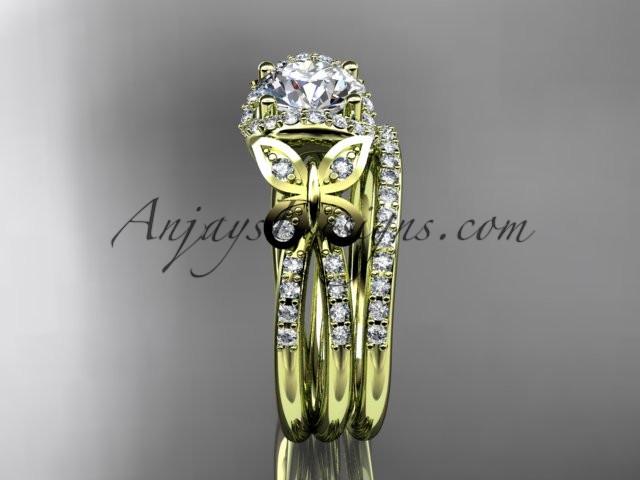 14kt yellow gold diamond butterfly wedding ring, engagement set ADLR141S - AnjaysDesigns
