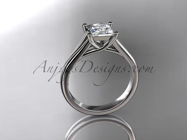 platinum unique engagement ring, wedding ring, solitaire ring with a "Forever One" Moissanite center stone ADER143 - AnjaysDesigns