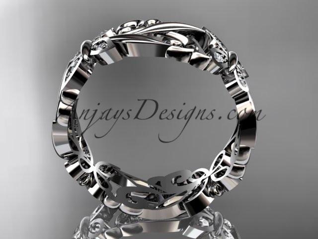 Platinum diamond leaf and vine butterfly wedding ring, engagement ring, wedding band ADLR144 - AnjaysDesigns