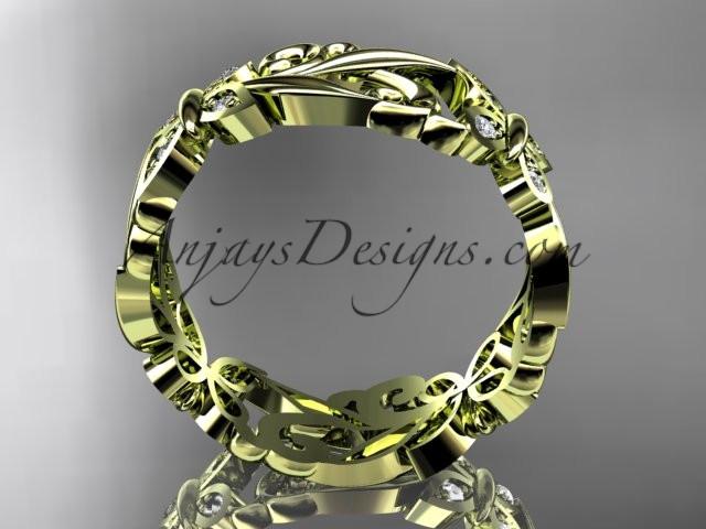 14kt yellow gold diamond leaf and vine butterfly wedding ring, engagement ring, wedding band ADLR144 - AnjaysDesigns