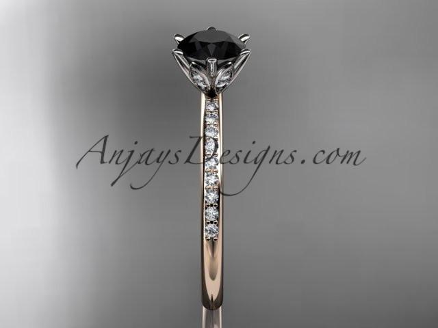14kt rose gold diamond unique engagement ring, wedding ring with a Black Diamond center stone ADER145 - AnjaysDesigns