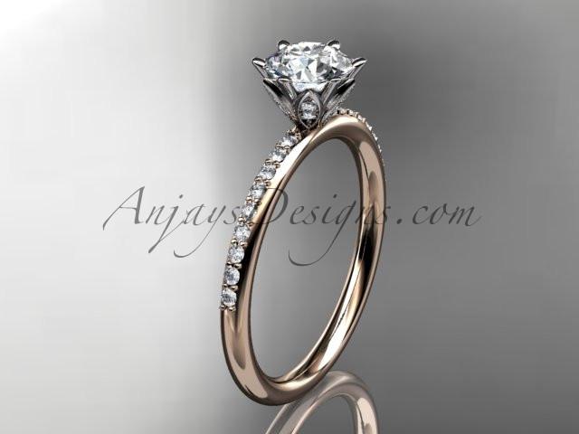 14kt rose gold diamond unique engagement ring, wedding ring with a "Forever One" Moissanite center stone ADER145 - AnjaysDesigns