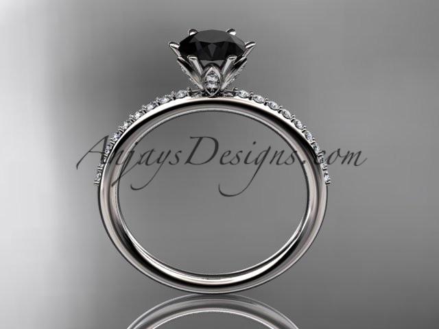 platinum diamond unique engagement ring, wedding ring with a Black Diamond center stone ADER145 - AnjaysDesigns