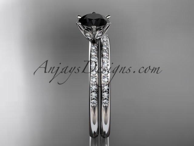 14kt white gold diamond unique engagement set, wedding ring with a Black Diamond center stone ADER145S - AnjaysDesigns