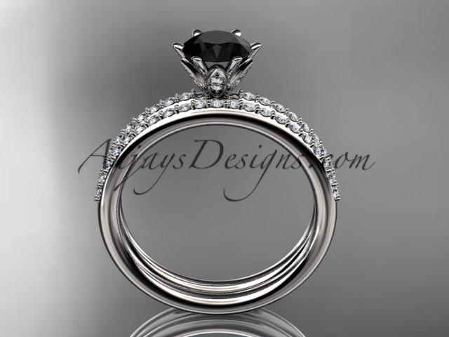 14kt white gold diamond unique engagement set, wedding ring with a Black Diamond center stone ADER145S - AnjaysDesigns