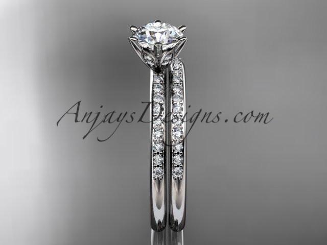 Platinum diamond unique engagement set, wedding ring with a "Forever One" Moissanite center stone ADER145S - AnjaysDesigns