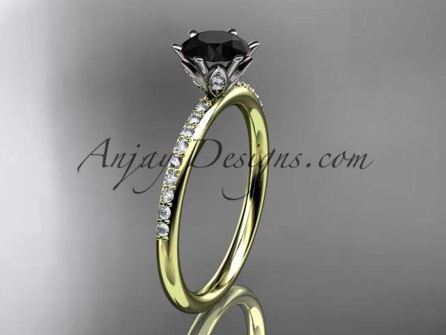 14kt yellow gold diamond unique engagement ring, wedding ring with a Black Diamond center stone ADER145 - AnjaysDesigns