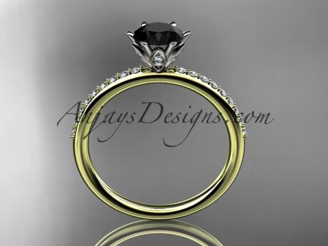 14kt yellow gold diamond unique engagement ring, wedding ring with a Black Diamond center stone ADER145 - AnjaysDesigns