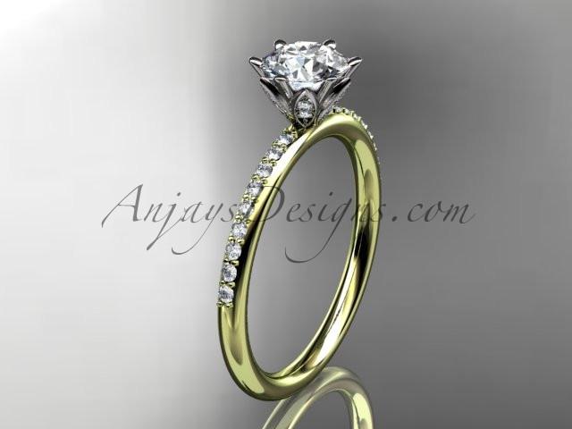 14kt yellow gold diamond unique engagement ring, wedding ring with a "Forever One" Moissanite center stone ADER145 - AnjaysDesigns