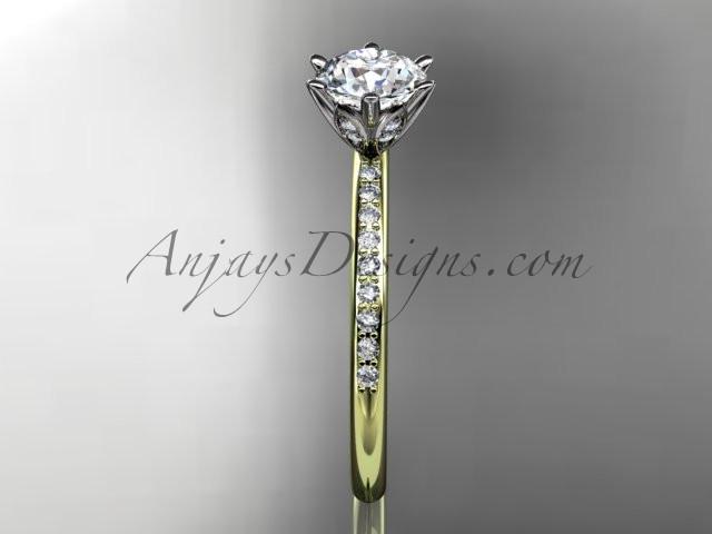 14kt yellow gold diamond unique engagement ring, wedding ring with a "Forever One" Moissanite center stone ADER145 - AnjaysDesigns