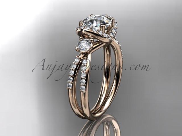 14kt rose gold diamond unique engagement ring, wedding ring with a "Forever One" Moissanite center stone ADER146 - AnjaysDesigns