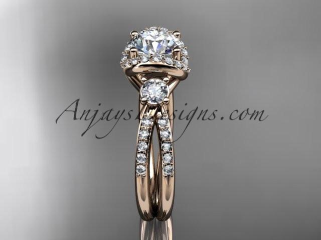 14kt rose gold diamond unique engagement ring,wedding ring ADER146 - AnjaysDesigns