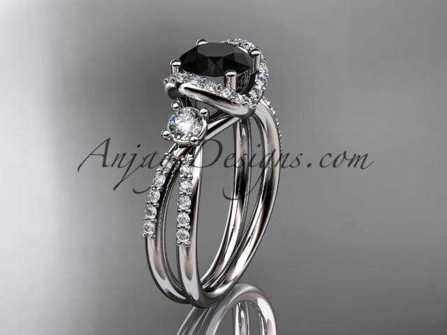 14kt white gold diamond unique engagement ring, wedding ring with a Black Diamond center stone ADER146 - AnjaysDesigns