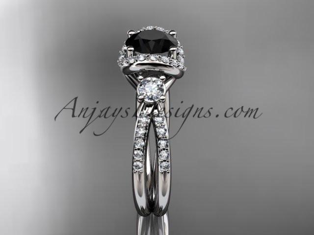 platinum diamond unique engagement ring, wedding ring with a Black Diamond center stone ADER146 - AnjaysDesigns