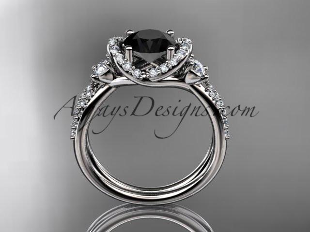 platinum diamond unique engagement ring, wedding ring with a Black Diamond center stone ADER146 - AnjaysDesigns