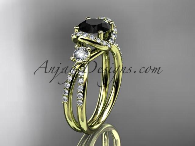 14kt yellow gold diamond unique engagement ring, wedding ring with a Black Diamond center stone ADER146 - AnjaysDesigns