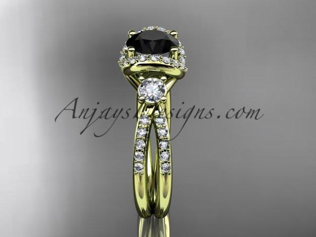 14kt yellow gold diamond unique engagement ring, wedding ring with a Black Diamond center stone ADER146 - AnjaysDesigns