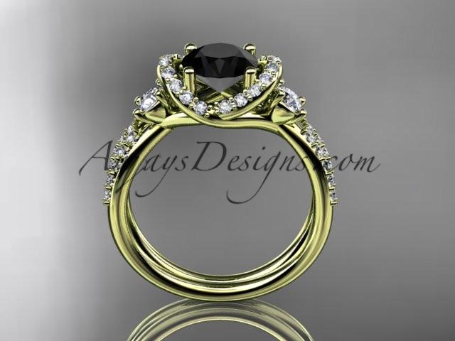 14kt yellow gold diamond unique engagement ring, wedding ring with a Black Diamond center stone ADER146 - AnjaysDesigns