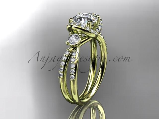 14kt yellow gold diamond unique engagement ring, wedding ring with a "Forever One" Moissanite center stone ADER146 - AnjaysDesigns