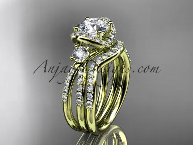 14kt yellow gold diamond unique engagement set, wedding ring with a "Forever One" Moissanite center stone ADER146S - AnjaysDesigns