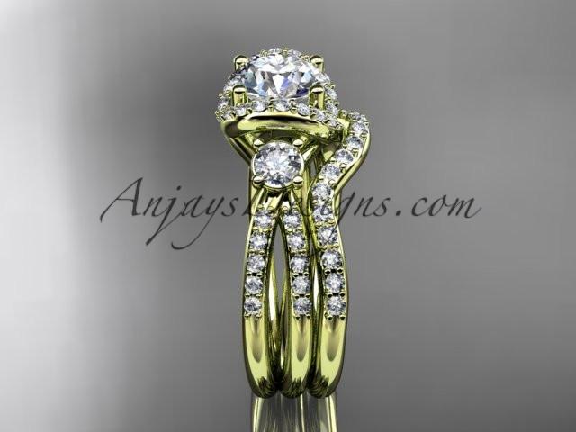 14kt yellow gold diamond unique engagement set, wedding ring with a "Forever One" Moissanite center stone ADER146S - AnjaysDesigns