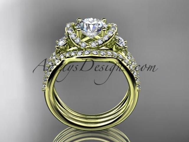 14kt yellow gold diamond unique engagement set, wedding ring ADER146S - AnjaysDesigns
