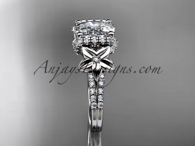 Platinum diamond floral wedding ring, engagement ring with cushion cut moissanite ADLR148 - AnjaysDesigns