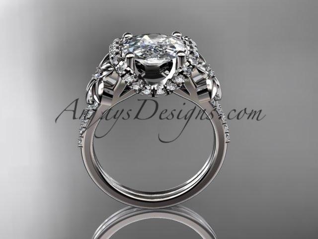 Platinum diamond floral wedding ring, engagement ring with cushion cut moissanite ADLR148 - AnjaysDesigns