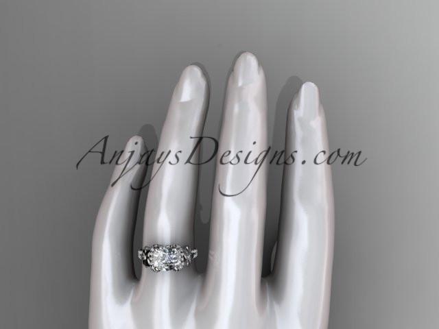 Platinum diamond floral wedding ring, engagement ring with cushion cut moissanite ADLR148 - AnjaysDesigns