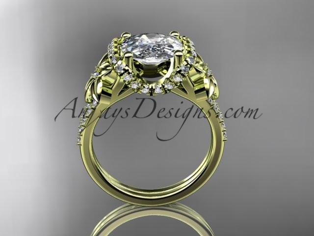 14kt yellow gold diamond floral wedding ring, engagement ring with cushion cut moissanite ADLR148 - AnjaysDesigns