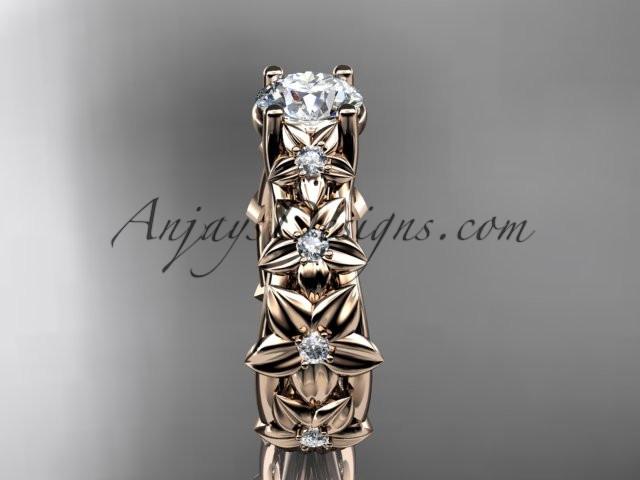 14kt rose gold diamond floral wedding ring, engagement ring ADLR149 - AnjaysDesigns