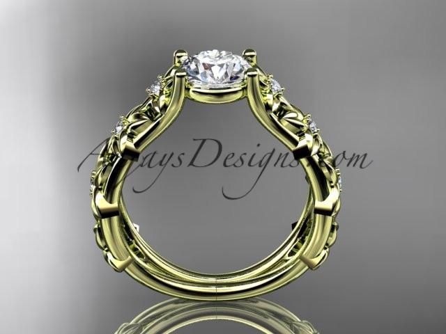 14kt yellow gold diamond floral wedding ring, engagement ring with a "Forever One" Moissanite center stone ADLR149 - AnjaysDesigns