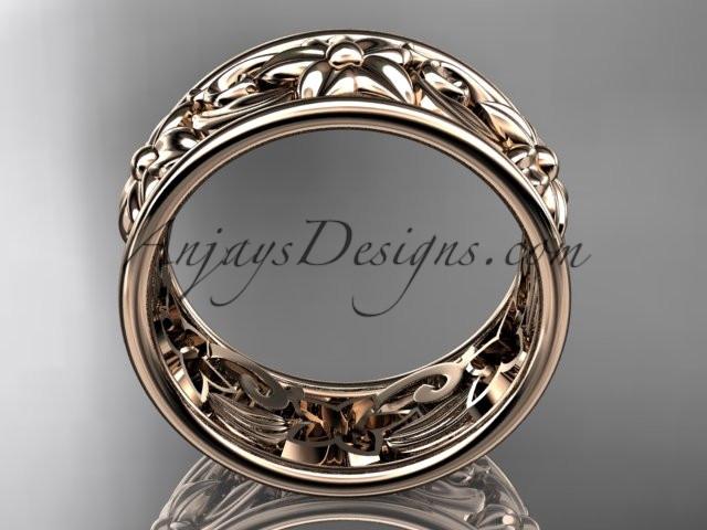 14kt rose gold leaf and vine wedding band, engagement ring ADLR150G - AnjaysDesigns