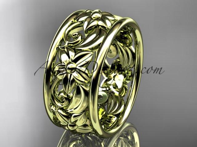 14kt yellow gold leaf and vine wedding band, engagement ring ADLR150G - AnjaysDesigns