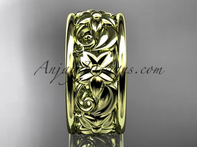 14kt yellow gold leaf and vine wedding band, engagement ring ADLR150G - AnjaysDesigns