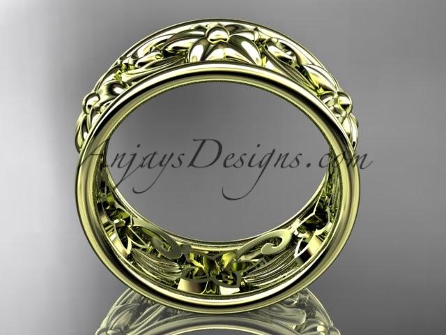 14kt yellow gold leaf and vine wedding band, engagement ring ADLR150G - AnjaysDesigns