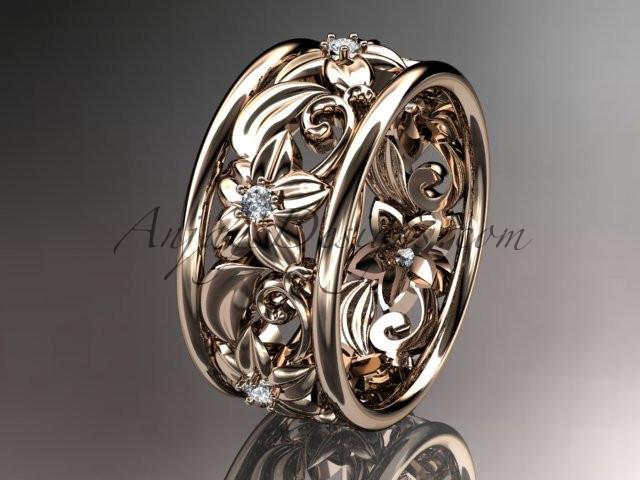 14kt rose gold diamond leaf and vine wedding ring, engagement ring ADLR150 - AnjaysDesigns