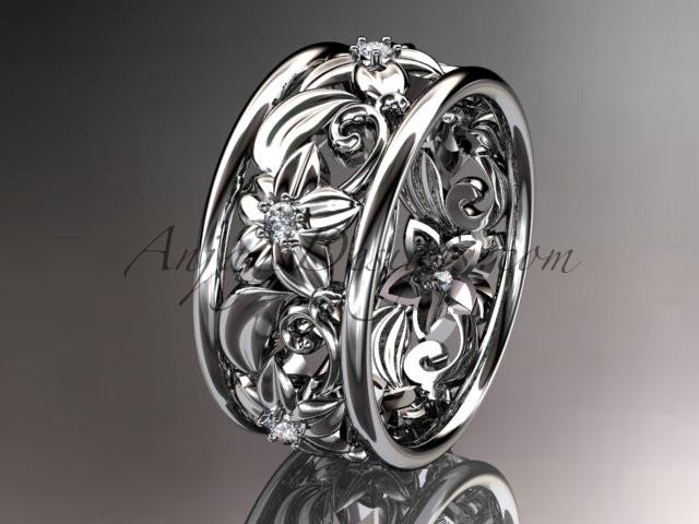 platinum diamond leaf and vine wedding ring, wedding band ADLR150 - AnjaysDesigns