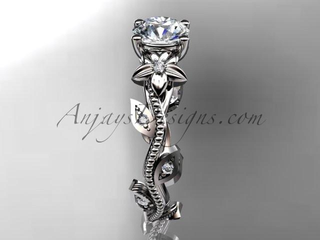 platinum diamond leaf and vine wedding ring,engagement ring. ADLR151. nature inspired jewelry - AnjaysDesigns