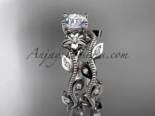 14k white gold diamond leaf and vine wedding ring, engagement ring, engagement set ADLR151 - AnjaysDesigns
