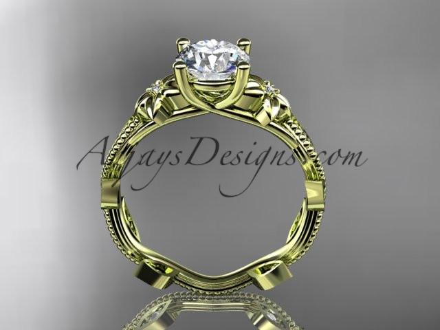 14kt yellow gold diamond leaf and vine wedding ring, engagement ring. ADLR151. nature inspired jewelry - AnjaysDesigns