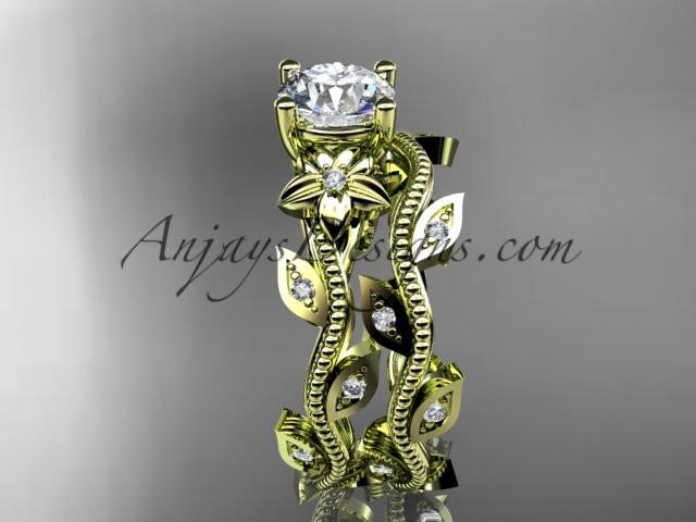 14k yellow gold diamond leaf and vine wedding ring, engagement ring, engagement set ADLR151 - AnjaysDesigns