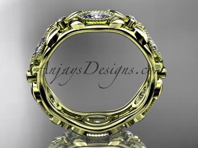 14kt yellow gold diamond leaf and vine wedding ring, engagement ring. ADLR152. Nature inspired jewelry - AnjaysDesigns