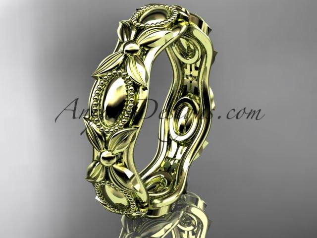 14kt yellow gold leaf and vine wedding band,engagement ring ADLR152G - AnjaysDesigns