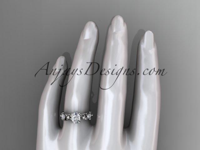 14kt white gold diamond leaf and vine wedding ring, engagement ring with a "Forever One" Moissanite center stone ADLR152 - AnjaysDesigns