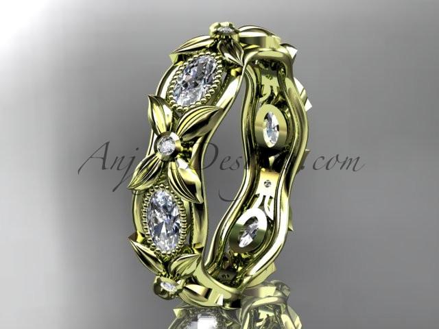 14kt yellow gold diamond leaf and vine wedding ring, engagement ring. ADLR152. Nature inspired jewelry - AnjaysDesigns