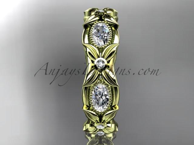 14kt yellow gold diamond leaf and vine wedding ring, engagement ring. ADLR152. Nature inspired jewelry - AnjaysDesigns