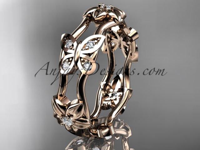14kt rose gold diamond floral butterfly wedding ring, engagement ring, wedding band ADLR153. nature inspired jewelry - AnjaysDesigns