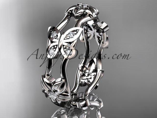 14kt white gold diamond floral butterfly wedding ring, engagement ring, wedding band ADLR153. nature inspired jewelry - AnjaysDesigns